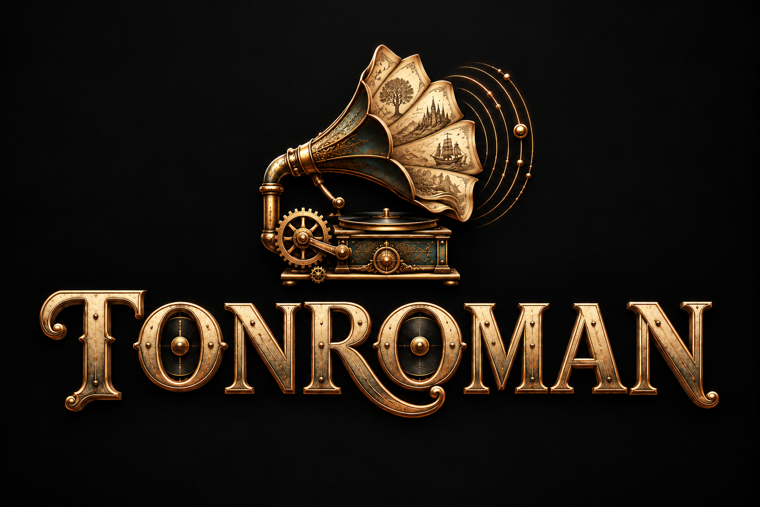TONROMAN – Grammophon und Buchseiten aus Messing